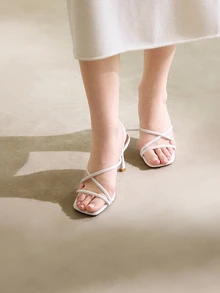 Clariva 女款時尚優雅露趾綁帶鑽石高跟PU涼鞋，舒適腳墊夏日必備 - 白色 - 查看 2