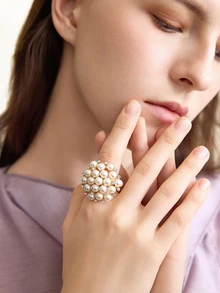 Clariva 1 件可调节珍珠指环，适合女性日常佩戴的时尚戒指 - 白色X568 - 查看 4