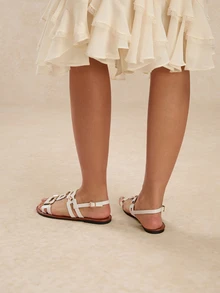 Tropiscape 女士搭扣平底凉鞋，纯色波西米亚 PU 皮革带平底鞋，适合海滩、婚礼、派对、办公室、室内和室外、夏季 - 查看 4