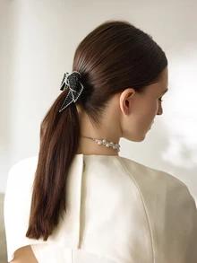 Clariva 1pc Rhinestone Bowknot Spring Clip Hair Accessory, Suitable For Daily Wear, Bows, Cute, Looks Of Party, Hair Accerssories