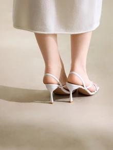 Clariva 女款時尚優雅露趾綁帶鑽石高跟PU涼鞋，舒適腳墊夏日必備 - 白色 - 查看 3