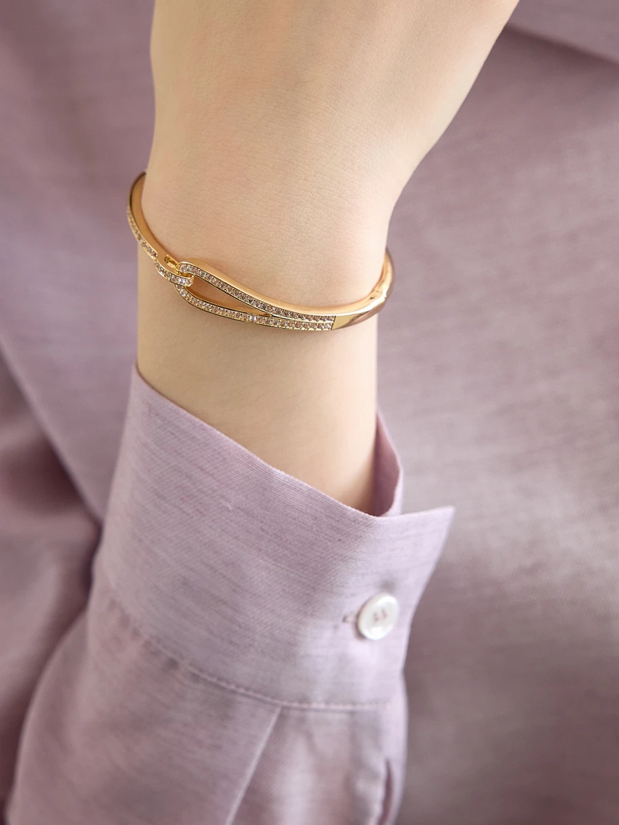 Clariva Cubic Zirconia Decor Bangle - Yellow Gold - View 1
