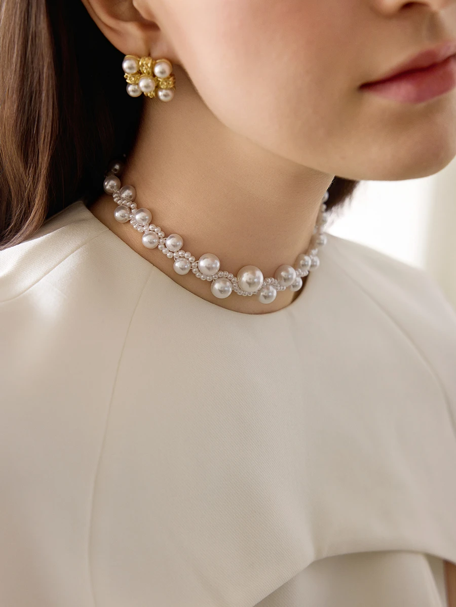 Clariva Faux Pearl Decor Necklace - White - View 1