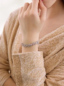 Clariva 1pc Fashionable Cubic Zirconia Silver Chain Bracelet For Women, Suitable For Parties, Holidays, And Everyday Wear - Silver - View 5