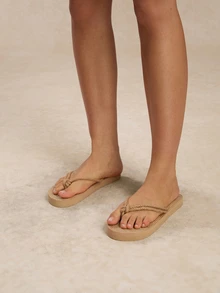 Tropiscape Women's Plastic Woven-Look EVA Slippers, Flat, Casual Everyday Wear, Beachside & Beach, Black & Khaki, Versatile