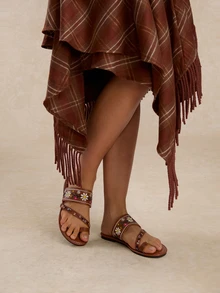 Tropiscape European And American Style Plus Size Embroidered Open Toe Sandals In Deep Brown For Women, Summer Beach Casual Wear Cottagecore,SummerOutfit - Brown - View 3