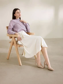 Clariva 女式 2023 粗跟尖头浅口低帮工作面试黑色工作鞋 - 杏色 - 查看 4