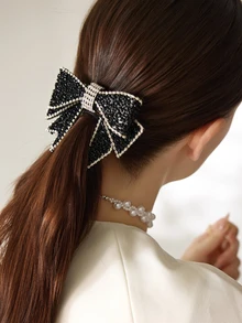 Clariva 1pc Rhinestone Bowknot Spring Clip Hair Accessory, Suitable For Daily Wear, Bows, Cute, Looks Of Party, Hair Accerssories