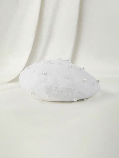 Clariva 優雅1入組女士羊毛混紡假珍珠裝飾時尚貝雷帽，適用於裝飾