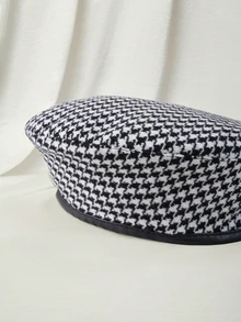 Clariva Houndstooth Pattern Beret, Suitable For Daily Wear Christmas Winter Christmas Gifts New Year - Multicolor - View 4