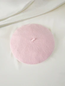 Clariva 1pc Women's Wool Beret Cap, Classic Solid Color French Style Beret Hat Without Brim, Suitable For Casual Party Elegant Halloween - Pink - View 3