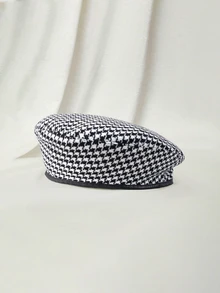 Clariva Houndstooth Pattern Beret, Suitable For Daily Wear Christmas Winter Christmas Gifts New Year - Multicolor - View 1