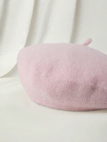 Clariva 1pc Women's Wool Beret Cap, Classic Solid Color French Style Beret Hat Without Brim, Suitable For Casual Party Elegant Halloween - Pink - View 2