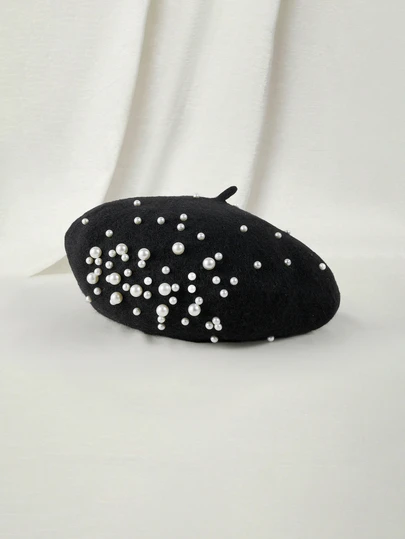 Clariva 女士时尚优雅仿珍珠装饰贝雷帽，适合派对、圣诞节、冬季佩戴，是圣诞节的理想礼物。