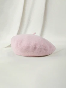 Clariva 1pc Women's Wool Beret Cap, Classic Solid Color French Style Beret Hat Without Brim, Suitable For Casual Party Elegant Halloween - Pink - View 1