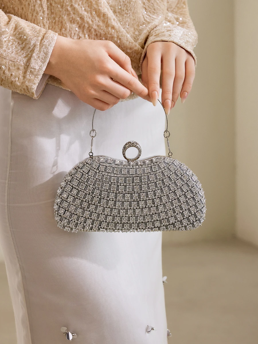 Clariva Luxuriöse kristallverzierte Abendtasche, elegante funkelnde Handgelenktasche, geeignet für Hochzeitsparty, Bankette, Geburtstaggeschenk, Valentinstag Geschenk für Frauen - Silber - Übersicht 1