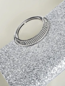 Clariva Spotlight Of The Evening: Silver Sequin Evening Bag With Metal Ring Handle, Shimmering Elegance For Your Party Look - Silver - View 4