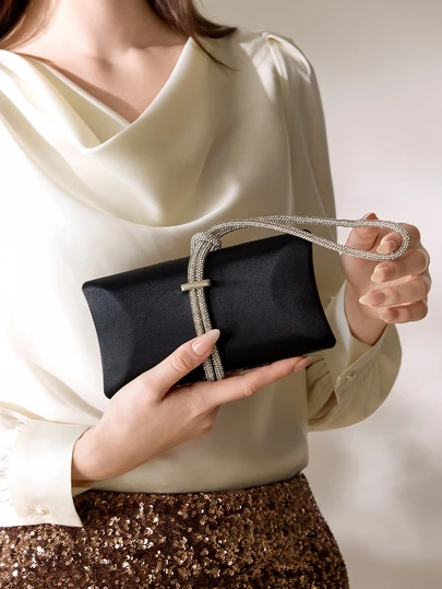 Clariva 轻巧，商务休闲水钻装饰水桶包迷你抽绳设计，透明包仿珍珠包晚宴包，晚宴包迷人，优雅，精致，安静的奢华水钻适合派对女孩，女人，新娘非常适合派对，晚宴/宴会圣诞派对礼服，与新年服装完美搭配，与女士派对礼服完美搭配，必备婚礼物品，与毕业礼服，舞会礼服完美搭配