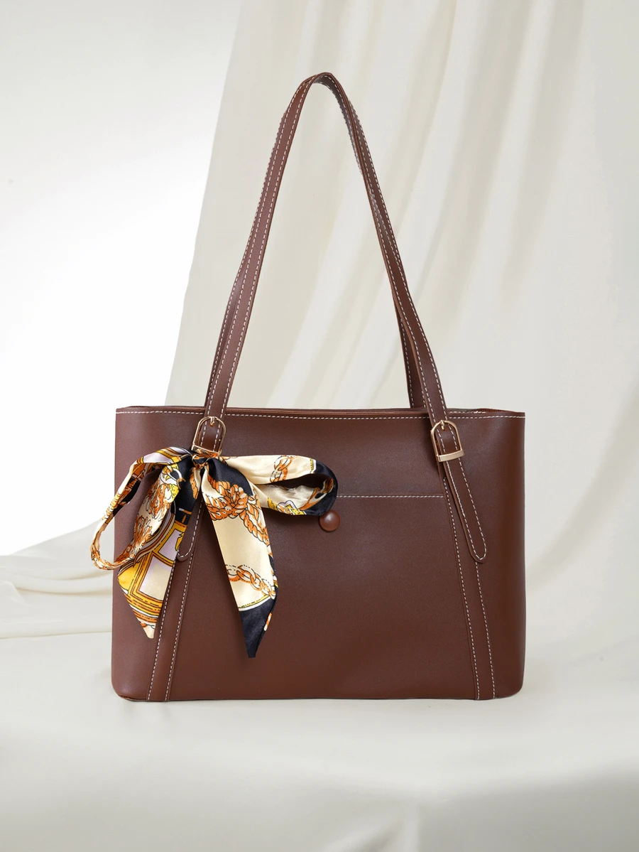 Clariva 全新奢华高端多功能图案女士单肩托特包 - 棕色 - 查看 1