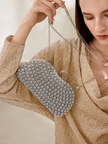 Clariva Luxuriöse kristallverzierte Abendtasche, elegante funkelnde Handgelenktasche, geeignet für Hochzeitsparty, Bankette, Geburtstaggeschenk, Valentinstag Geschenk für Frauen - Silber - Übersicht 4