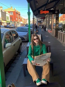 Women's American Sweet & Spicy Design Hooded Cable Knit Long Sleeve Pullover Sweater - Green - View 2