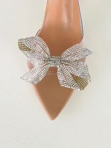 Clariva Women Bow Detail Rhinestone Decorated Pointed-Toe High-Heeled Sandals With Transparent PVC Strap - Clear - View 5