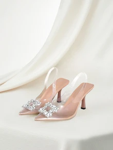 Clariva Chaussures à talons aiguilles à bout pointu pour femmes, style glissant, pour l'automne/hiver. Élégantes chaussures de soirée à porter avec des robes, idéales pour les occasions élégantes et les fêtes. - Transparent - Voir 1
