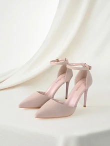 Clariva Fall/Winter 2025 Women Stiletto Heeled Pumps, Point Toe Ankle Strap Pumps,Elegant - Apricot - View 1