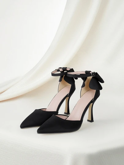 Clariva 2025秋冬新款女士黑色蝴蝶结镂空高跟鞋，舒适9.5厘米鞋跟，派对鞋，时尚百搭，优雅