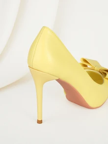 Clariva 秋冬时尚简约性感细高跟尖头细高跟鞋，饰有蝴蝶结和镂空设计，优雅派对风 - 黃色 - 查看 2