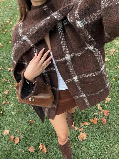 Women's Asymmetric Knit Cardigan, Versatile Loose Fit Shawl Collar Sweater, Women Winter Jacket