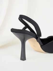 Clariva 秋冬女士棕色高跟鞋，黑色尖头豹纹动物图案，酷炫迪斯科夏季粉彩色系，优雅造型，适合夜间外出；条纹玫瑰花白色银色彩色粉色水钻野性之美夸张蝴蝶结细高跟鞋，性感甜美后系带凉鞋，适合派对、宴会、约会、晚礼服等场合；尺码齐全，大码41-43，小码34，优雅 - 黑色 - 查看 2