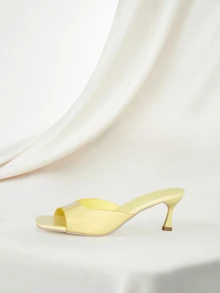 Clariva 2025 新款春夏时尚方头细高跟黄漆穆勒一脚蹬凉鞋，优雅女士高跟拖鞋，装饰设计，适合派对、婚礼、度假 - 黃色 - 查看 5