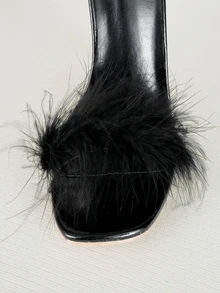 Clariva Giày cao gót lông quai đỏ đen thời trang nữ, gót vuông mỏng, hàng mới về mùa xuân/hè 2025, giày dự tiệc thanh lịch, thích hợp cho đám cưới, tiệc tối, đa năng - màu đen - Xem 5