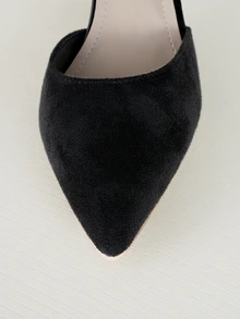 Clariva 秋冬黑色麂皮单扣蝴蝶结厚底粗跟高跟鞋，优雅，派对装扮 - 黑色 - 查看 5