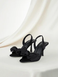Clariva Kreative, stilvolle und elegante Damensandalen mit Schleife und hohem Absatz - Schwarz - Übersicht 1