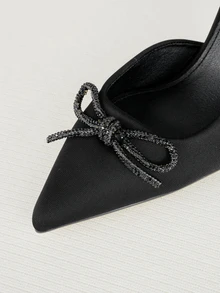 Clariva 秋冬女士棕色高跟鞋，黑色尖头豹纹动物图案，酷炫迪斯科夏季粉彩色系，优雅造型，适合夜间外出；条纹玫瑰花白色银色彩色粉色水钻野性之美夸张蝴蝶结细高跟鞋，性感甜美后系带凉鞋，适合派对、宴会、约会、晚礼服等场合；尺码齐全，大码41-43，小码34，优雅 - 黑色 - 查看 4