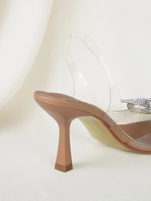 Clariva Women Bow Detail Rhinestone Decorated Pointed-Toe High-Heeled Sandals With Transparent PVC Strap - Clear - View 3