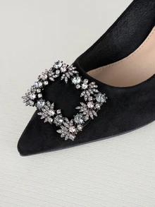 Clariva Herbst/Winter Strass-Dekor Stiletto-Absatz Pumps, schwarze Party Strass einfarbige Damen High Heels für Valentinstag, elegant - Schwarz - Übersicht 4