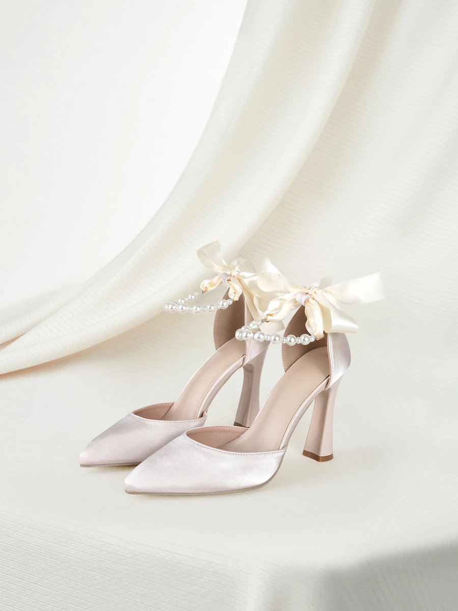 Clariva 2025秋冬新款时尚性感超高跟电镀珍珠镂空女式高跟鞋，大码，欧美风格，优雅，派对鞋 - 杏色 - 查看 1