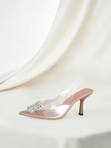 Clariva Chaussures à talons aiguilles à bout pointu pour femmes, style glissant, pour l'automne/hiver. Élégantes chaussures de soirée à porter avec des robes, idéales pour les occasions élégantes et les fêtes. - Transparent - Voir 2
