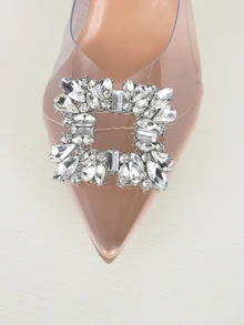 Clariva Chaussures à talons aiguilles à bout pointu pour femmes, style glissant, pour l'automne/hiver. Élégantes chaussures de soirée à porter avec des robes, idéales pour les occasions élégantes et les fêtes. - Transparent - Voir 5