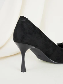 Clariva Herbst/Winter Strass-Dekor Stiletto-Absatz Pumps, schwarze Party Strass einfarbige Damen High Heels für Valentinstag, elegant - Schwarz - Übersicht 2