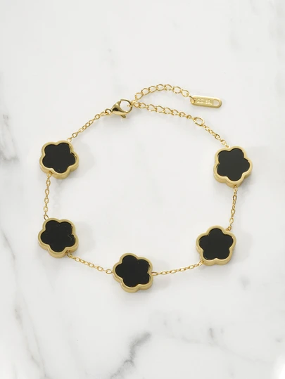 Clariva 1 件时尚珍珠母幸运双面五叶花不锈钢手链