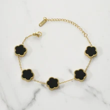 Clariva 1 chiếc vòng tay thép không gỉ hình hoa năm lá may mắn hai mặt xà cừ thời trang - màu đen - Xem 2