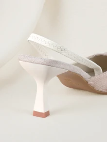 Clariva 女式 7 厘米高跟露趾凉鞋，黑色罗马尖头小猫高跟鞋，优雅弹力带高跟鞋 - 米色 - 查看 3