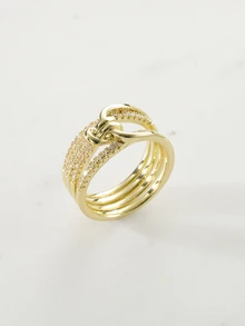 Clariva 1pc Romantic Retro Style Promise Ring Knot Design Symbol Of Charm And Fashion Gift For Family Friends Lover Christmas Gift(No Box) - Gold - View 5