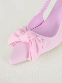 Clariva Giày cao gót hở mũi đính nơ màu trơn thời trang thu/đông, thích hợp cho tiệc ngoài trời, thanh lịch, gót mèo - Màu Hồng baby - Xem 5