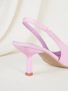 Clariva Giày cao gót hở mũi đính nơ màu trơn thời trang thu/đông, thích hợp cho tiệc ngoài trời, thanh lịch, gót mèo - Màu Hồng baby - Xem 3