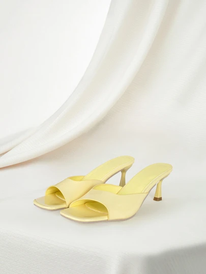 Clariva 2025 新款春夏时尚方头细高跟黄漆穆勒一脚蹬凉鞋，优雅女士高跟拖鞋，装饰设计，适合派对、婚礼、度假